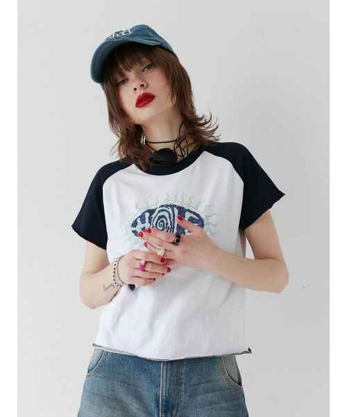 jouetie（ジュエティ）の「HOLEラグランフィットTシャツ【コラボ】（Tシャツ/カットソー・レディース・オフホワイト/ブラック・MEDIUM）」の13枚目の写真