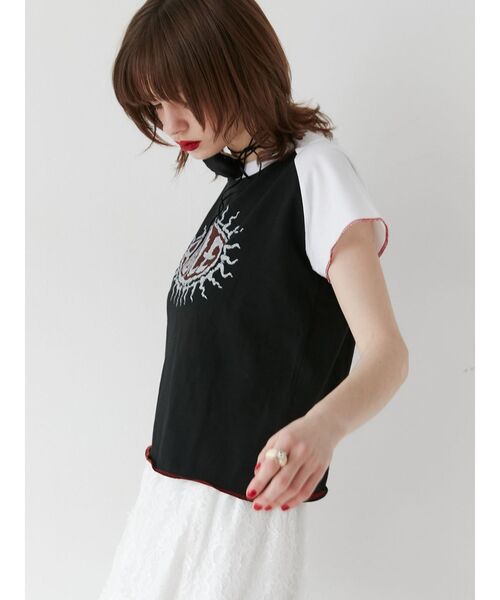 jouetie（ジュエティ）の「HOLEラグランフィットTシャツ【コラボ】（Tシャツ/カットソー・レディース・オフホワイト/ブラック・MEDIUM）」の4枚目の写真