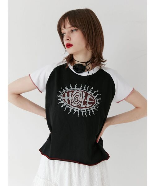 jouetie（ジュエティ）の「HOLEラグランフィットTシャツ【コラボ】（Tシャツ/カットソー・レディース・オフホワイト/ブラック・MEDIUM）」の6枚目の写真