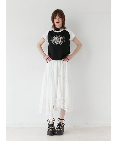 jouetie（ジュエティ）の「HOLEラグランフィットTシャツ【コラボ】（Tシャツ/カットソー・レディース・オフホワイト/ブラック・MEDIUM）」の7枚目の写真