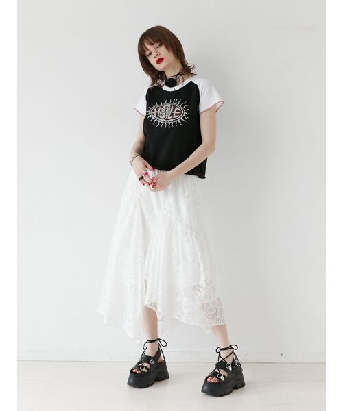 jouetie（ジュエティ）の「HOLEラグランフィットTシャツ【コラボ】（Tシャツ/カットソー・レディース・オフホワイト/ブラック・MEDIUM）」の8枚目の写真