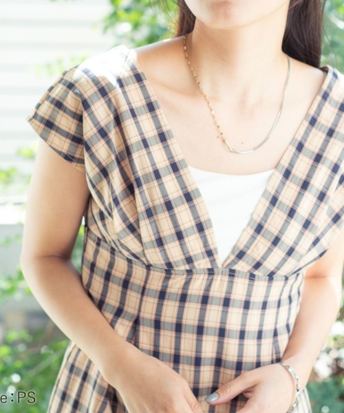 Petitjo（プッチージョ）の「小さいサイズ　チェック柄ワンピース低身長さん・小柄女性（ワンピース・レディース・ブルー/ブラウン・PSS/PS/PM/PL）」の2枚目の写真