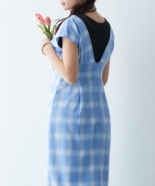 Petitjo（プッチージョ）の「小さいサイズ　チェック柄ワンピース低身長さん・小柄女性（ワンピース・レディース・ブルー/ブラウン・PSS/PS/PM/PL）」の8枚目の写真