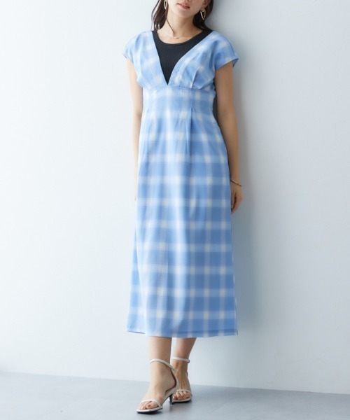 Petitjo（プッチージョ）の「小さいサイズ　チェック柄ワンピース低身長さん・小柄女性（ワンピース・レディース・ブルー/ブラウン・PSS/PS/PM/PL）」の7枚目の写真