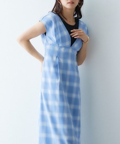 Petitjo（プッチージョ）の「小さいサイズ　チェック柄ワンピース低身長さん・小柄女性（ワンピース・レディース・ブルー/ブラウン・PSS/PS/PM/PL）」の4枚目の写真