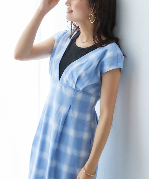 Petitjo（プッチージョ）の「小さいサイズ　チェック柄ワンピース低身長さん・小柄女性（ワンピース・レディース・ブルー/ブラウン・PSS/PS/PM/PL）」の5枚目の写真