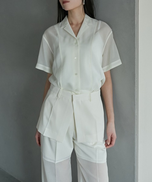 LE CIEL BLEU（ルシェルブルー）の「シアーコンボシャツ / Sheer Combo Shirts（シャツ/ブラウス・レディース・オフホワイト/ベージュ/ブラック・36）」の2枚目の写真