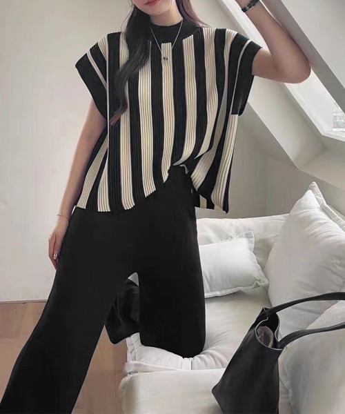 Miniministore（ミニミニストア）の「サマーニットセットアップ 韓国 春夏秋服（セットアップ・レディース・ダークベージュ/ミント/ブルー/ブラック/グレイッシュベージュ/アイボリー・FREE）」の20枚目の写真