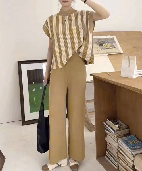 Miniministore（ミニミニストア）の「サマーニットセットアップ 韓国 春夏秋服（セットアップ・レディース・ダークベージュ/ミント/ブルー/ブラック/グレイッシュベージュ/アイボリー・FREE）」の15枚目の写真