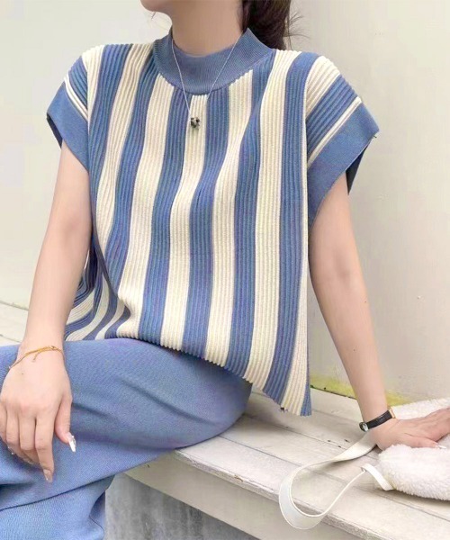 Miniministore（ミニミニストア）の「サマーニットセットアップ 韓国 春夏秋服（セットアップ・レディース・ダークベージュ/ミント/ブルー/ブラック/グレイッシュベージュ/アイボリー・FREE）」の14枚目の写真