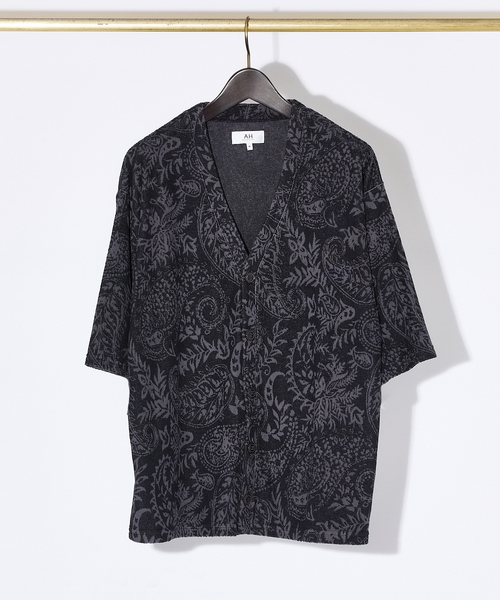 AH ABAHOUSE（エーエイチアバハウス）の「【AH ABAHOUSE】パイル ジャガード オーバーサイズ カーディガン（カーディガン/ボレロ・メンズ・ブラック/グレイッシュベージュ・48/46）」の2枚目の写真