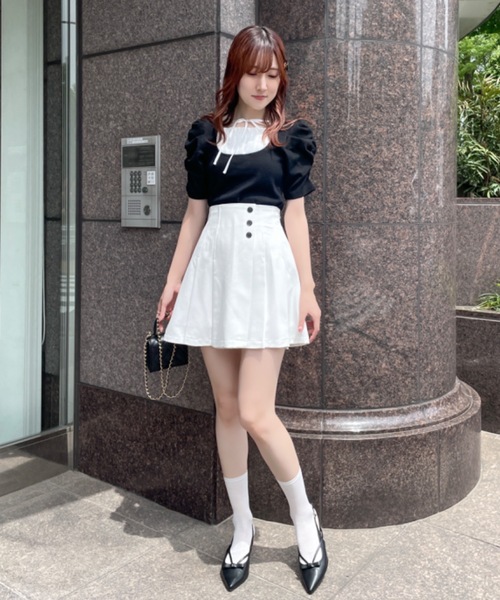 NOMAE（ノーマエ）の「サイドプリーツミニスカパン（スカート・レディース・グレー/アイボリー/ブラック・FREE）」の10枚目の写真