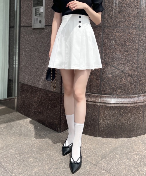 NOMAE（ノーマエ）の「サイドプリーツミニスカパン（スカート・レディース・グレー/アイボリー/ブラック・FREE）」の5枚目の写真