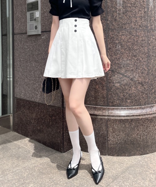 NOMAE（ノーマエ）の「サイドプリーツミニスカパン（スカート・レディース・グレー/アイボリー/ブラック・FREE）」の6枚目の写真