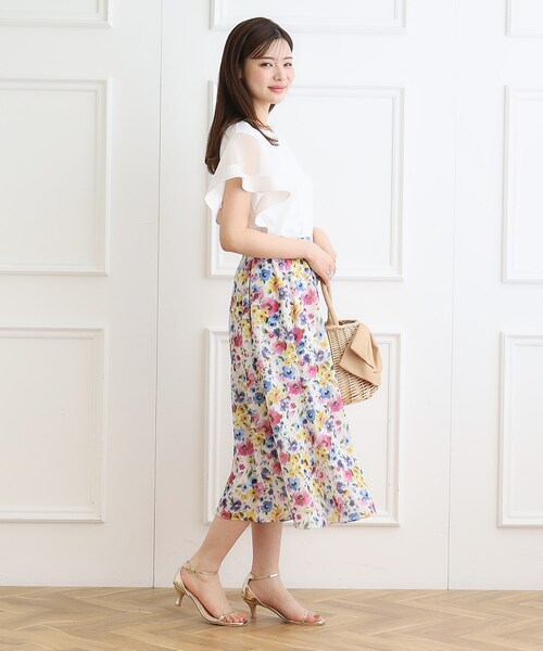 couture brooch（クチュールブローチ）の「◆Summerフルール ソフトマーメイドスカート（スカート・レディース・ホワイト系3/ブルー系5・38/36/42/40）」の3枚目の写真