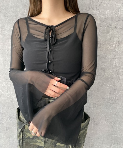 dispark（ディスパーク）の「DISPARK/ウエストレースキャミセットボレロ（カーディガン/ボレロ・レディース・ブラック/ベージュ・FREE）」の2枚目の写真