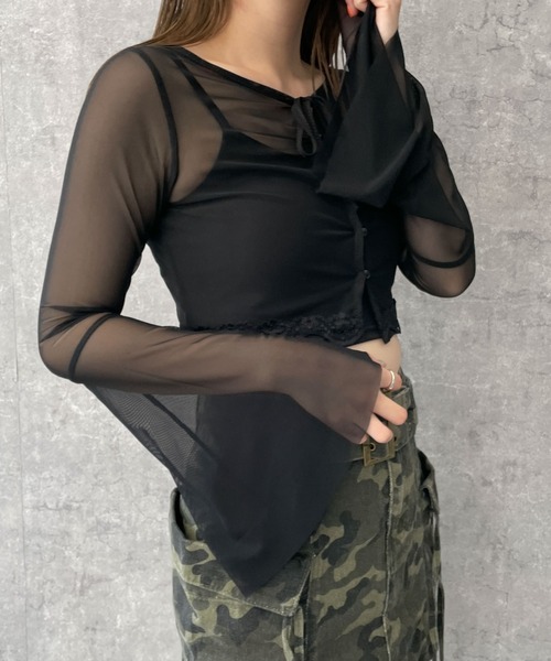 dispark（ディスパーク）の「DISPARK/ウエストレースキャミセットボレロ（カーディガン/ボレロ・レディース・ブラック/ベージュ・FREE）」の9枚目の写真