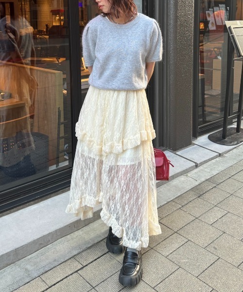 nemne store（ネンネストア）の「《Delfy》イレヘムレーススカート（スカート・レディース・アイボリー/ブラック/オフホワイト・フリー）」の3枚目の写真
