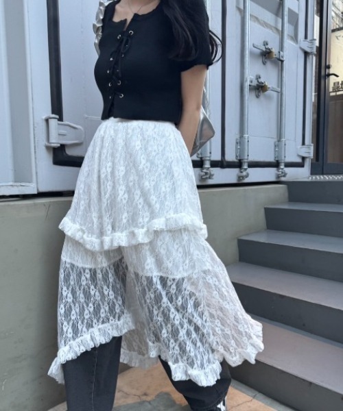 nemne store（ネンネストア）の「《Delfy》イレヘムレーススカート（スカート・レディース・アイボリー/ブラック/オフホワイト・フリー）」の16枚目の写真