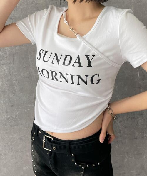 dispark（ディスパーク）の「DISPARK/ストラップ付きデザイントップス（Tシャツ/カットソー・レディース・ホワイト/ブラック・FREE）」の11枚目の写真