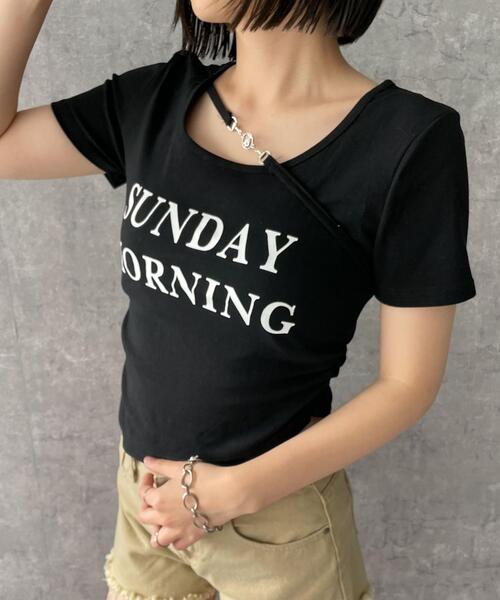 dispark（ディスパーク）の「DISPARK/ストラップ付きデザイントップス（Tシャツ/カットソー・レディース・ホワイト/ブラック・FREE）」の14枚目の写真