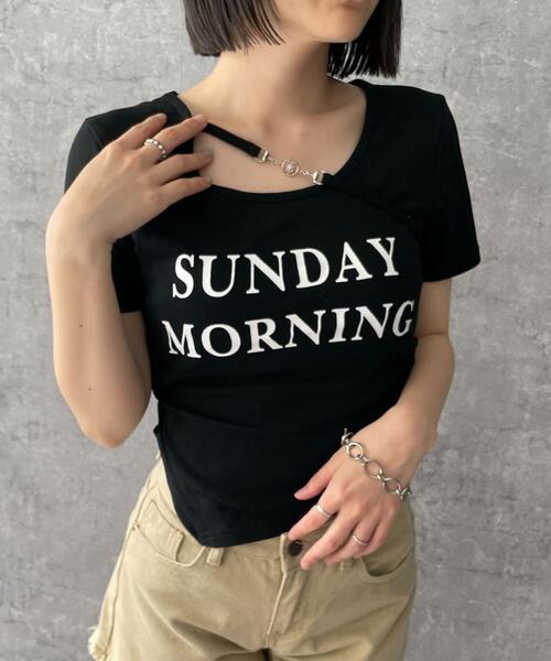 dispark（ディスパーク）の「DISPARK/ストラップ付きデザイントップス（Tシャツ/カットソー・レディース・ホワイト/ブラック・FREE）」の15枚目の写真