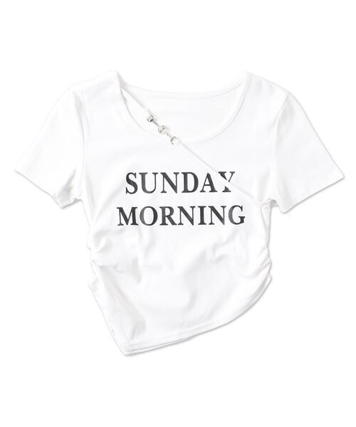 dispark（ディスパーク）の「DISPARK/ストラップ付きデザイントップス（Tシャツ/カットソー・レディース・ホワイト/ブラック・FREE）」の5枚目の写真