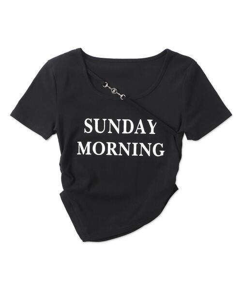 dispark（ディスパーク）の「DISPARK/ストラップ付きデザイントップス（Tシャツ/カットソー・レディース・ホワイト/ブラック・FREE）」の6枚目の写真