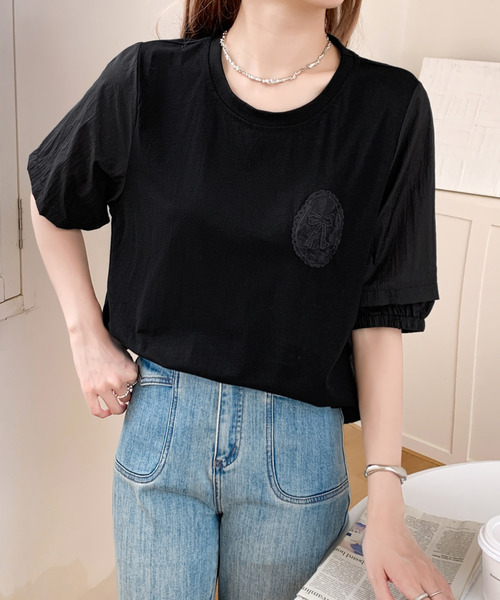BANNER SELECT(バナーセレクト)の「リボン刺繍デザインオーバーサイズTEE(Tシャツ/カットソー・レディース・ホワイト/ブラック・FREE)」の14枚目の写真