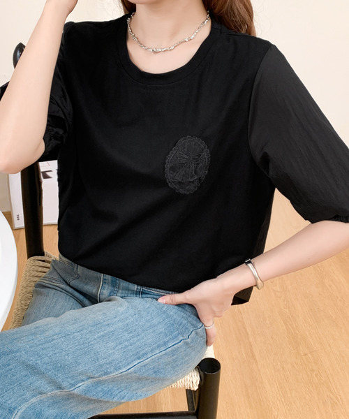 BANNER SELECT(バナーセレクト)の「リボン刺繍デザインオーバーサイズTEE(Tシャツ/カットソー・レディース・ホワイト/ブラック・FREE)」の17枚目の写真