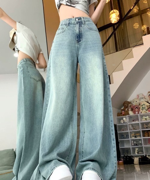 SHEENA(シーナ)の「スーパーワイドデニムパンツ(デニムパンツ・レディース・ライトブルー・S/M/L)」の3枚目の写真