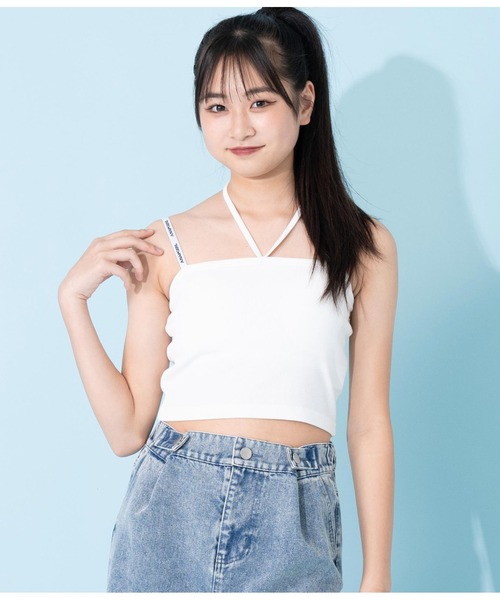 ANAP GiRL(アナップガール)の「2WAYパッド付ホルターキャミソール(キャミソール・キッズ・ホワイト/ブラック・S/M/XS)」の2枚目の写真