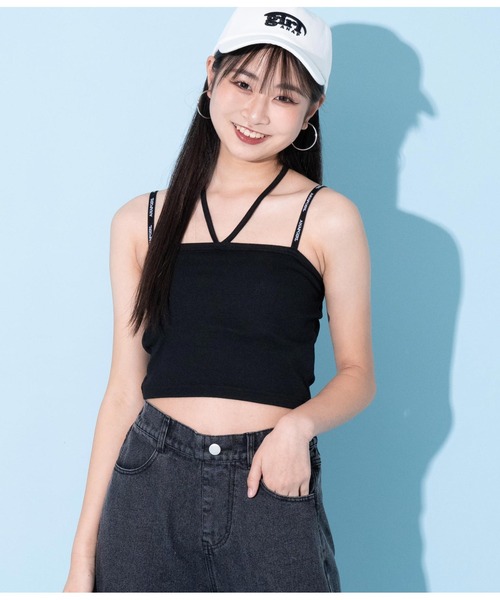 ANAP GiRL(アナップガール)の「2WAYパッド付ホルターキャミソール(キャミソール・キッズ・ホワイト/ブラック・S/M/XS)」の1枚目の写真