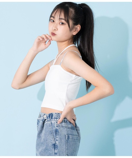 ANAP GiRL(アナップガール)の「2WAYパッド付ホルターキャミソール(キャミソール・キッズ・ホワイト/ブラック・S/M/XS)」の22枚目の写真