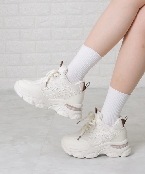 【新品タグ付】enshia.R ドットブライズトップス(white) セール】配色タグ付き レースアップ 厚底 ダッド スニーカー