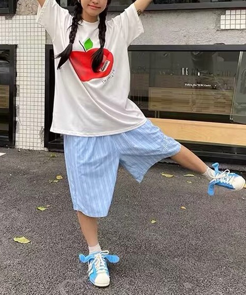 MEMECLE（メメクル）の「【 MEMECLE / メメクル 】ストライプ　イージーハーフパンツ（その他パンツ・レディース・ブルー/ピンク・M/S/L）」の9枚目の写真