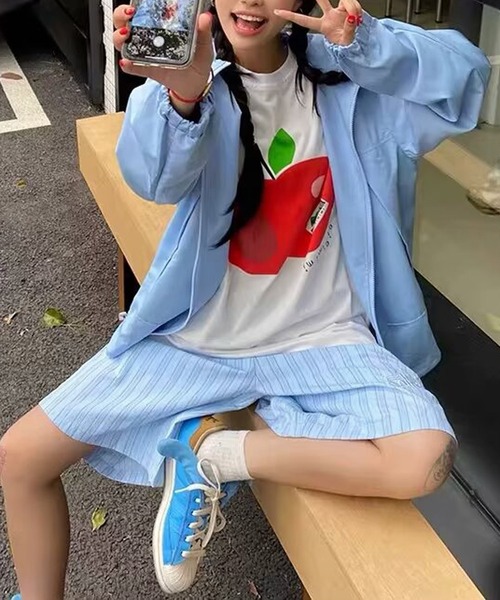 MEMECLE（メメクル）の「【 MEMECLE / メメクル 】ストライプ　イージーハーフパンツ（その他パンツ・レディース・ブルー/ピンク・M/S/L）」の8枚目の写真