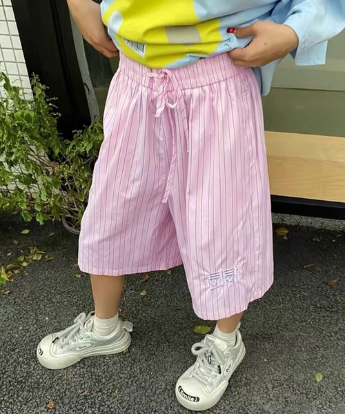 MEMECLE（メメクル）の「【 MEMECLE / メメクル 】ストライプ　イージーハーフパンツ（その他パンツ・レディース・ブルー/ピンク・M/S/L）」の6枚目の写真