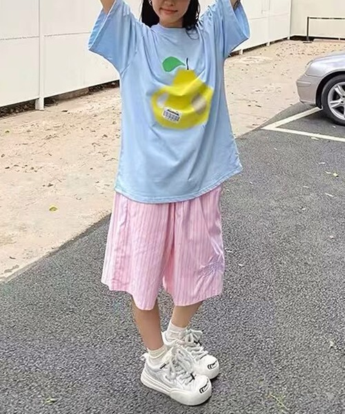 MEMECLE（メメクル）の「【 MEMECLE / メメクル 】ストライプ　イージーハーフパンツ（その他パンツ・レディース・ブルー/ピンク・M/S/L）」の5枚目の写真