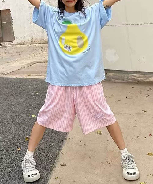 MEMECLE（メメクル）の「【 MEMECLE / メメクル 】ストライプ　イージーハーフパンツ（その他パンツ・レディース・ブルー/ピンク・M/S/L）」の3枚目の写真