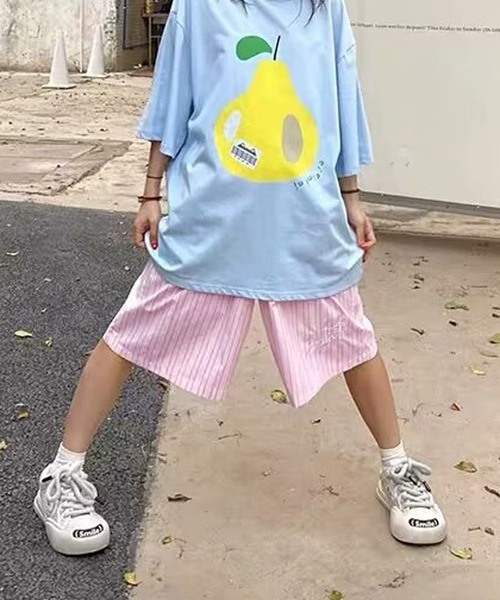 MEMECLE（メメクル）の「【 MEMECLE / メメクル 】ストライプ　イージーハーフパンツ（その他パンツ・レディース・ブルー/ピンク・M/S/L）」の13枚目の写真