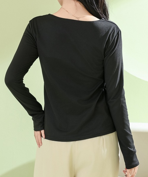 Lace Ladies(レースレディース)の「ソリッドカラー クロス ラウンドネック 長袖 プルオーバー(Tシャツ/カットソー・レディース・ブラック/ホワイト/グレイッシュベージュ・M/XL)」の7枚目の写真