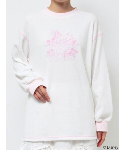 merry jenny（メリージェニー）の「MICKEY＆FRIENDS / サーマルトップス（Tシャツ/カットソー・レディース・グレー/オフホワイト・FREE）」の3枚目の写真