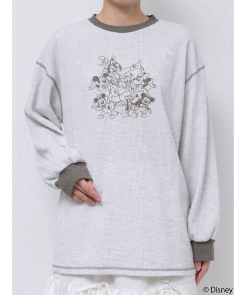 merry jenny（メリージェニー）の「MICKEY＆FRIENDS / サーマルトップス（Tシャツ/カットソー・レディース・グレー/オフホワイト・FREE）」の2枚目の写真