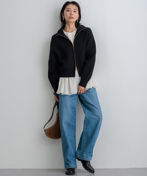 23区 S(ニジュウサンクチイサイサイズ)の「【洗える】コットンリリー ニットブルゾン(ブルゾン・レディース・アイボリー系/ライトグレー系/ブラック系・32)」の6枚目の写真