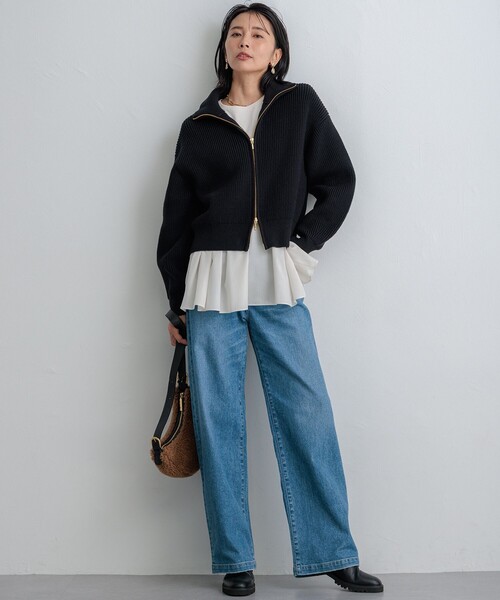 23区 S(ニジュウサンクチイサイサイズ)の「【洗える】コットンリリー ニットブルゾン(ブルゾン・レディース・アイボリー系/ライトグレー系/ブラック系・32)」の7枚目の写真