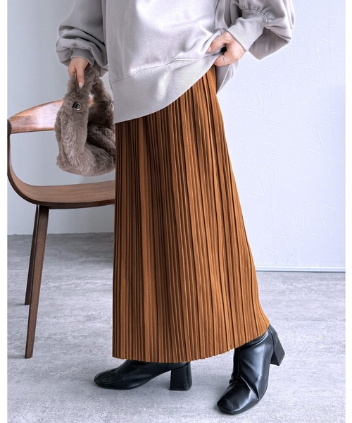 【値下げ】WAAC ブラウン プリーツスカート ジーラ GeeRA スエードプリーツスカート （ブラウン） -アウトレット