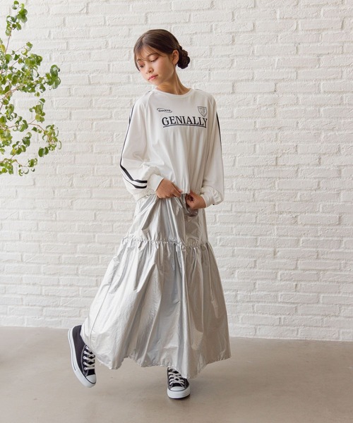 スカート　ベージュ　1 新品　フォロー割-200円 セール】シャイニーロングスカート/140555（スカート）｜GLOBAL