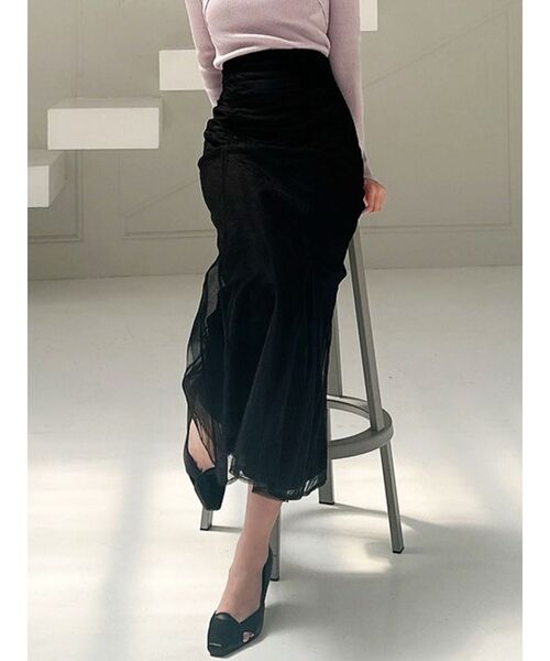 RESEXXY（リゼクシー）の「チュールマーメイドスカート（スカート・レディース・ブルー/アイボリー/ブラック・FREE）」の3枚目の写真