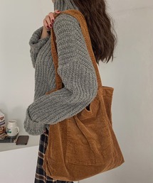 コーデュロイ素材ダークカラートートバッグ